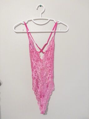Pink Lace V-Back Bodysuit